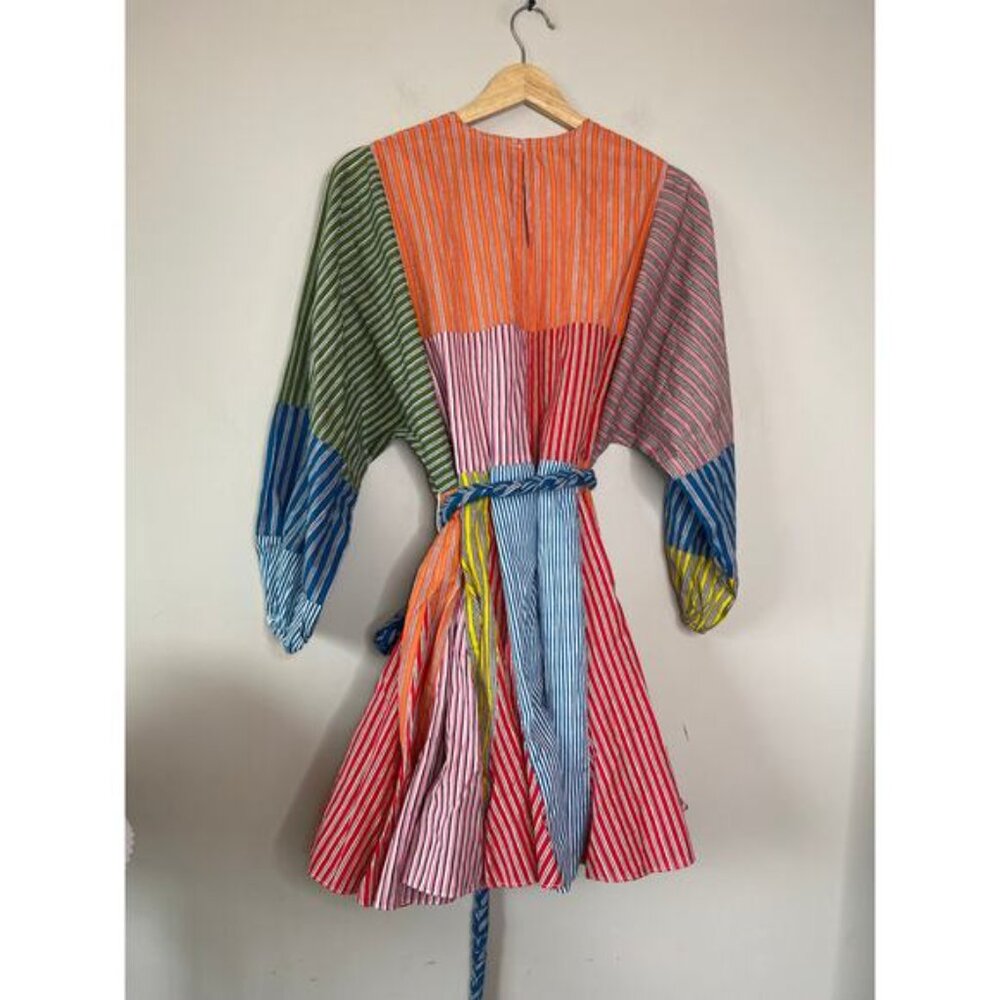 NWT Rhode Ella Long Dolman Sleeve Stripe Patchwork Mini Dress Multi Color Sz: XS - Picture 7 of 9
